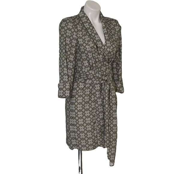 ASOS NWT Monogram Print Mini Tux Dress, Gray Khaki Cuffed Sleeves Women's 6 (US) - Picture 3 of 12